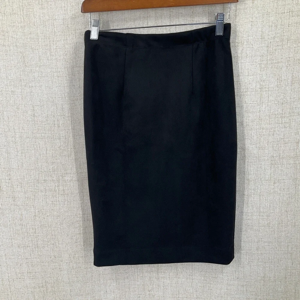 T Tahari Pencil Skirt Womens XS Black Faux Leather Minimalist Office Cocktail